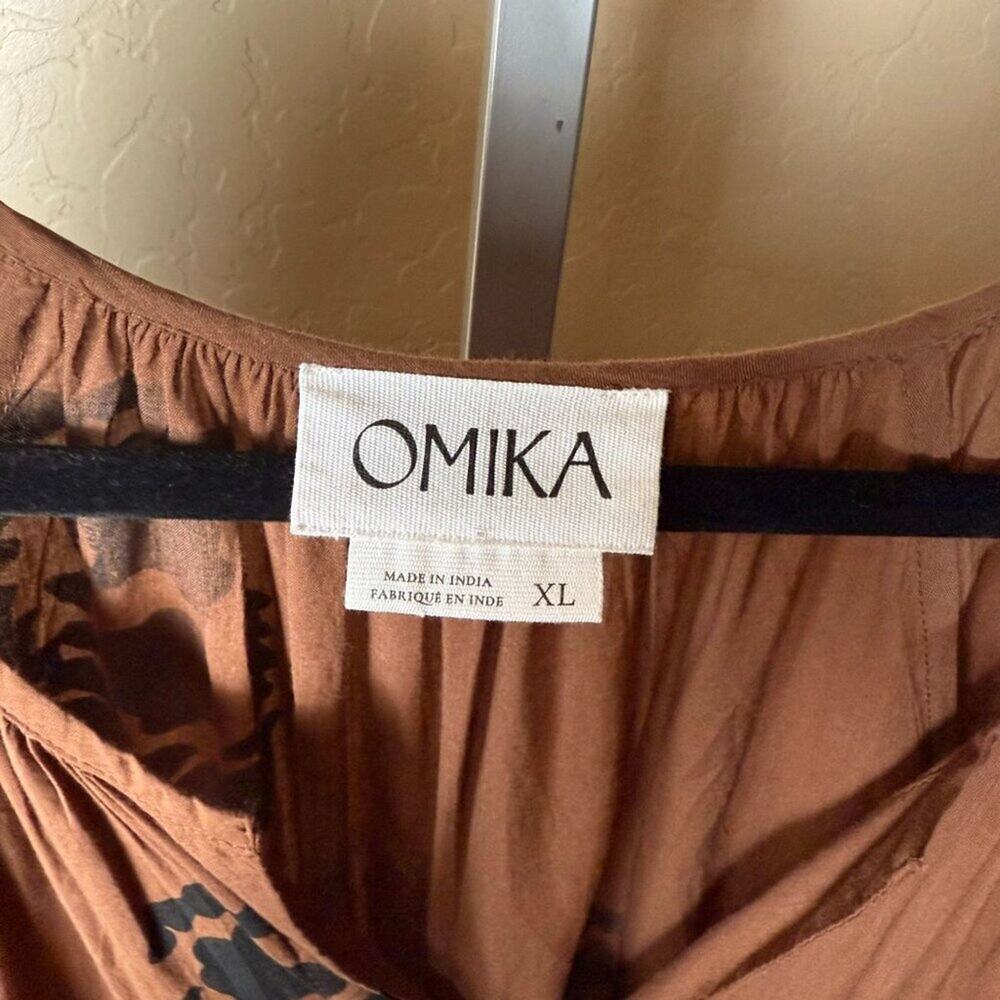 Anthropologie Omika Tiered Midi Long Sleeve Boho Resort Dress Brown Tassel XL - Picture 3 of 9